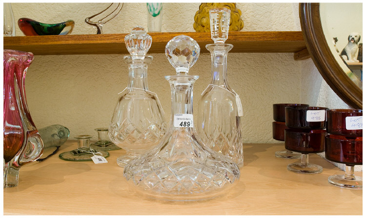 Appraisal: Ships Cut-Glass Crystal Decanter Others in Total