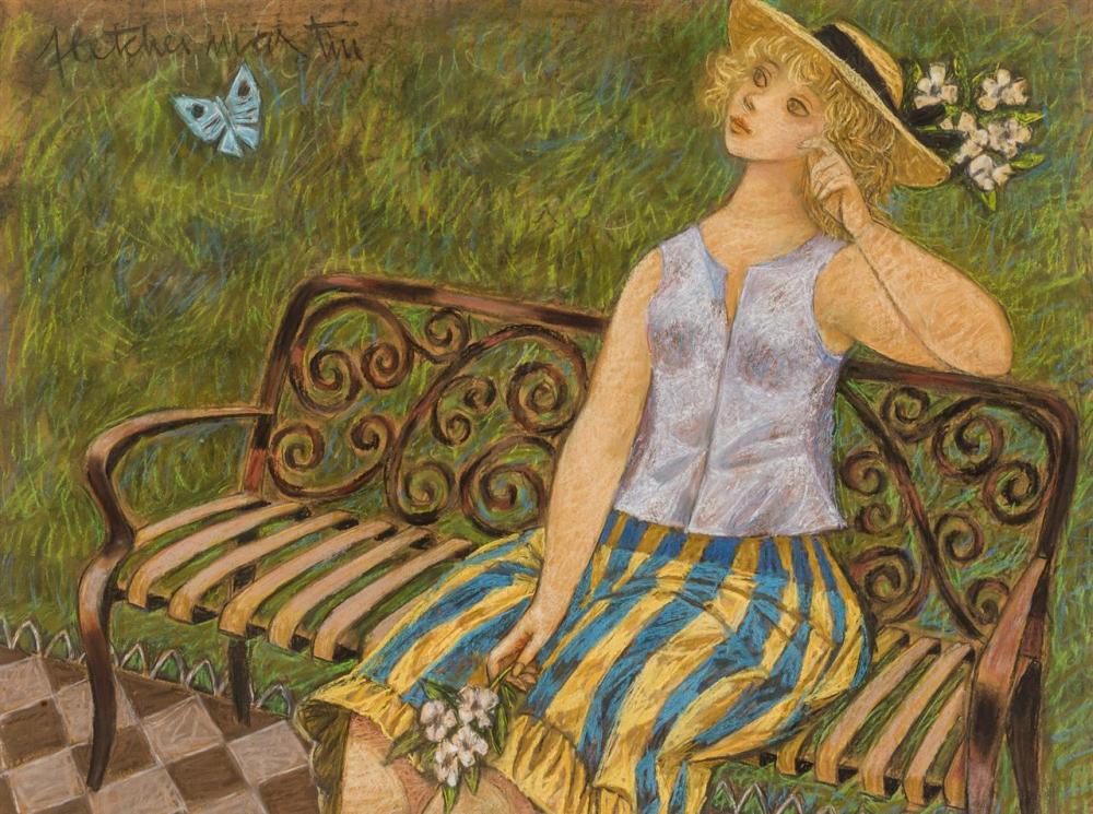 Appraisal: FLETCHER MARTIN American - Butterfly Watching at the Park pastel