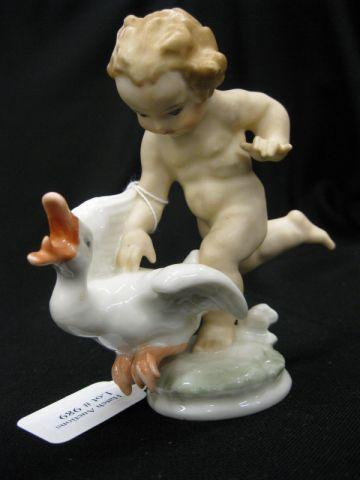 Appraisal: Hutschenreuther Porcelain Figurine of Naked child goose excellent