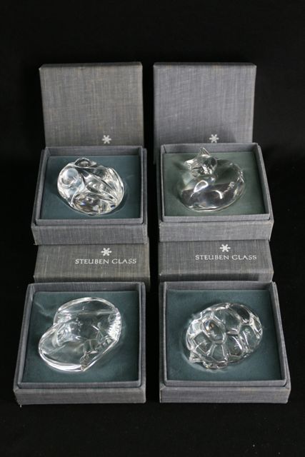 Appraisal: Four Steuben boxed glass paperweights