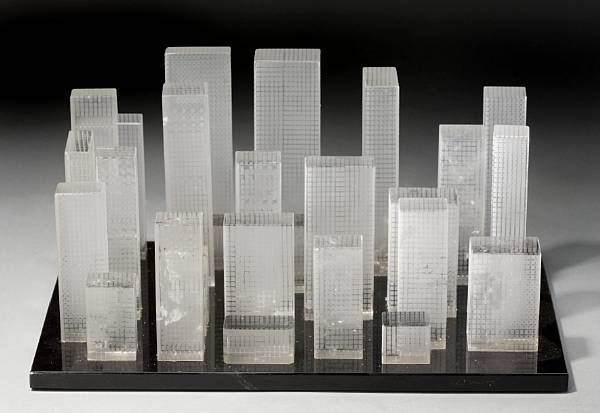 Appraisal: Rock Crystal Carving of Skyscrapers Skyline By Manfred Wild Idar-Oberstein