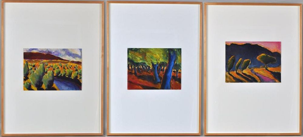 Appraisal: Three Nancy Denison Framed Acrylics on Paper American b comprising