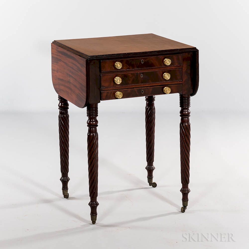 Appraisal: Classical Carved Mahogany and Mahogany Veneer Worktable Classical Carved Mahogany