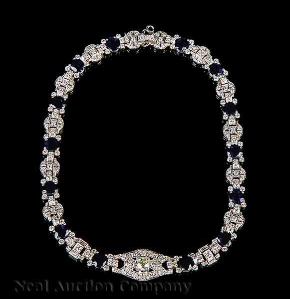 Appraisal: An Art Deco kt White Gold Sapphire and Diamond Necklace