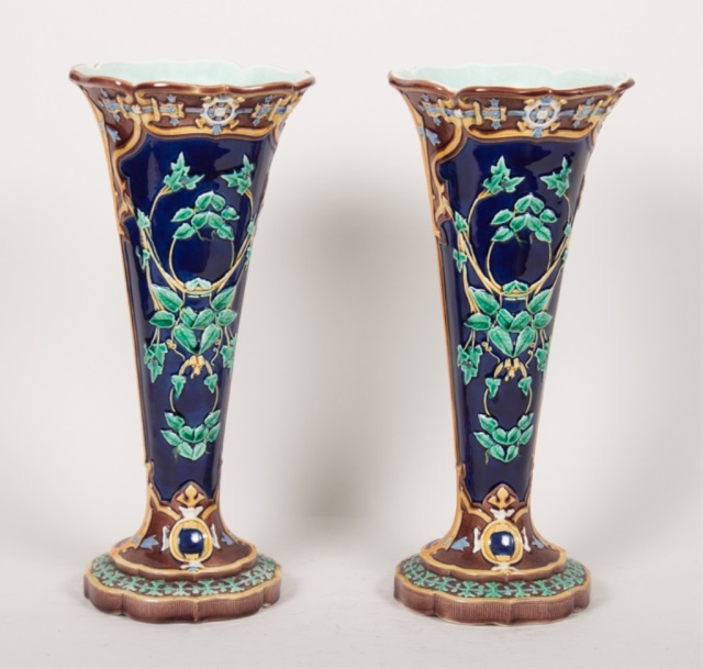 Appraisal: Pair of Wedgwood majolica trumpet vases fourth quarter- th century