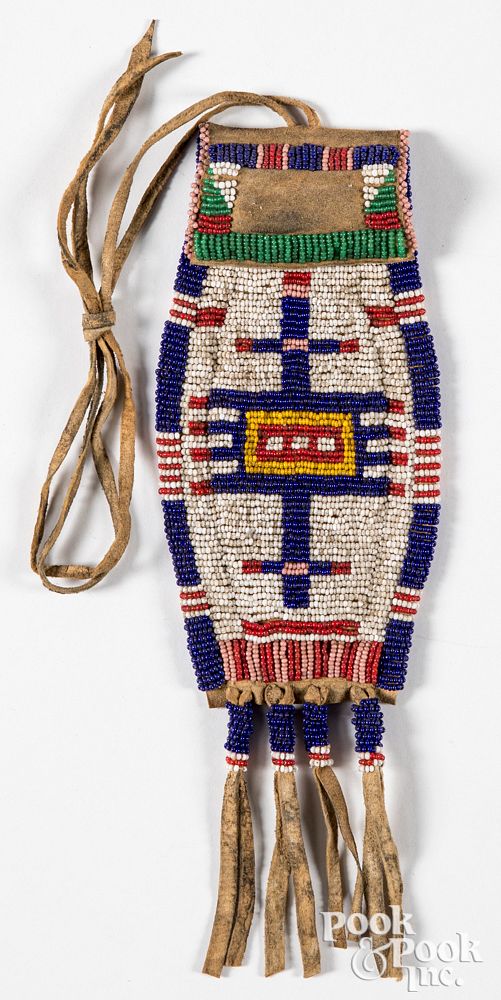 Appraisal: Plains Indian beaded pouch Plains Indian beaded pouch with beaded