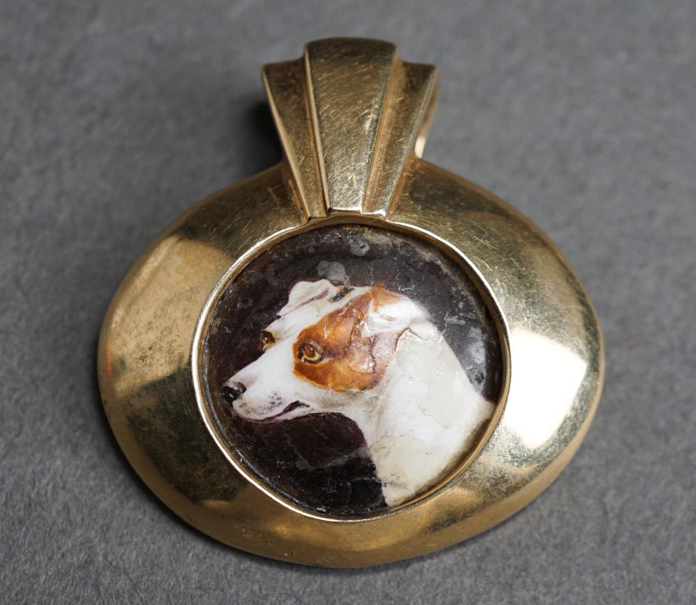 Appraisal: Tested -Karat Yellow-Gold and Enamel Dog Pendant gross dwt L