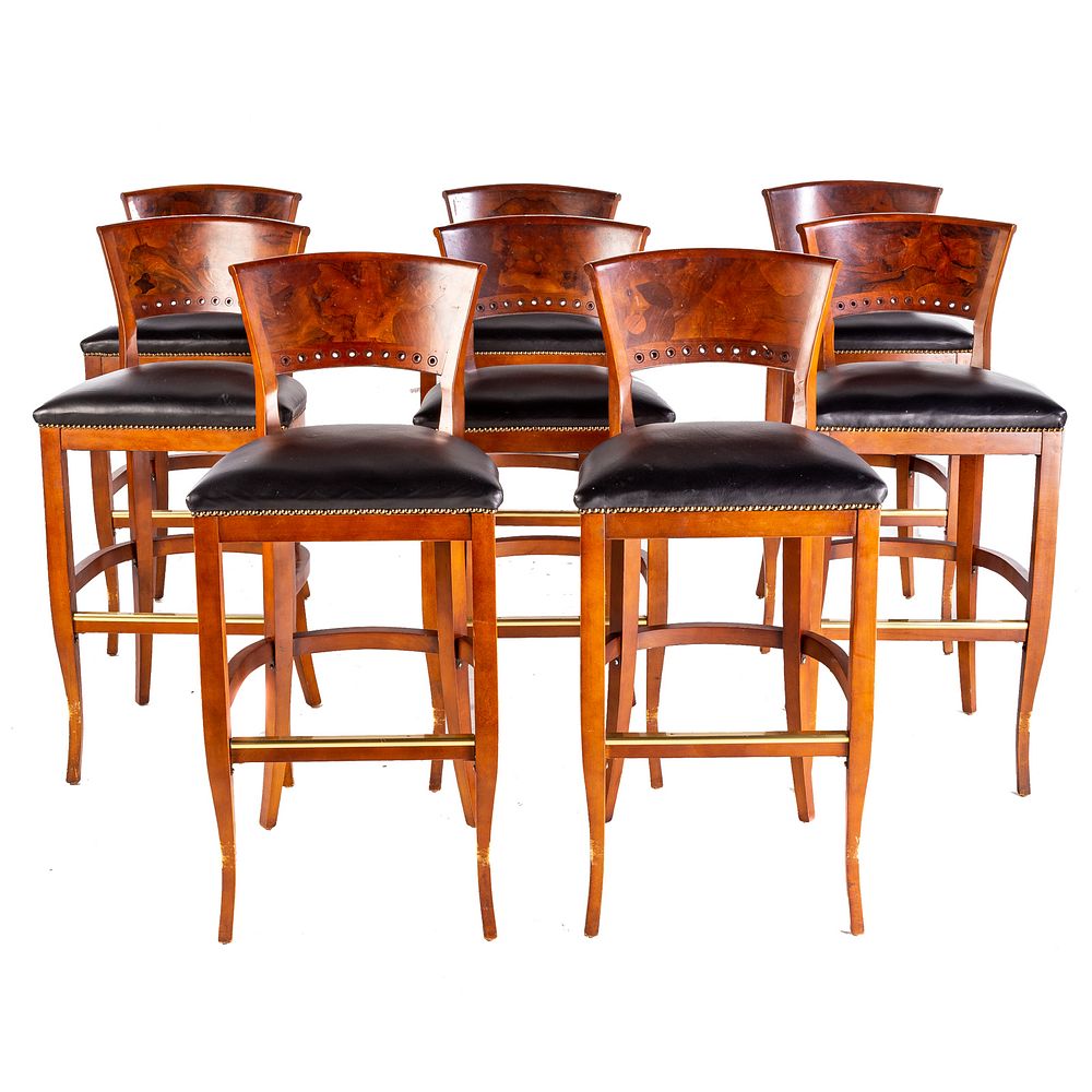 Appraisal: Eight Harris Marcus Biedermeier Style Barstools With burled wood back