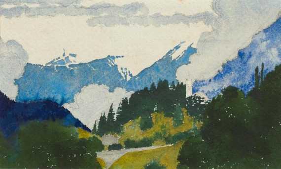 Appraisal: GIACOMETTI AUGUSTO Stampa - Zurich Mountain landscape Watercolour on paper