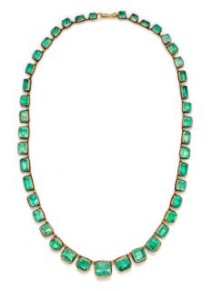 Appraisal: A Karat Yellow Gold Sterling Silver and Emerald Graduated Necklace