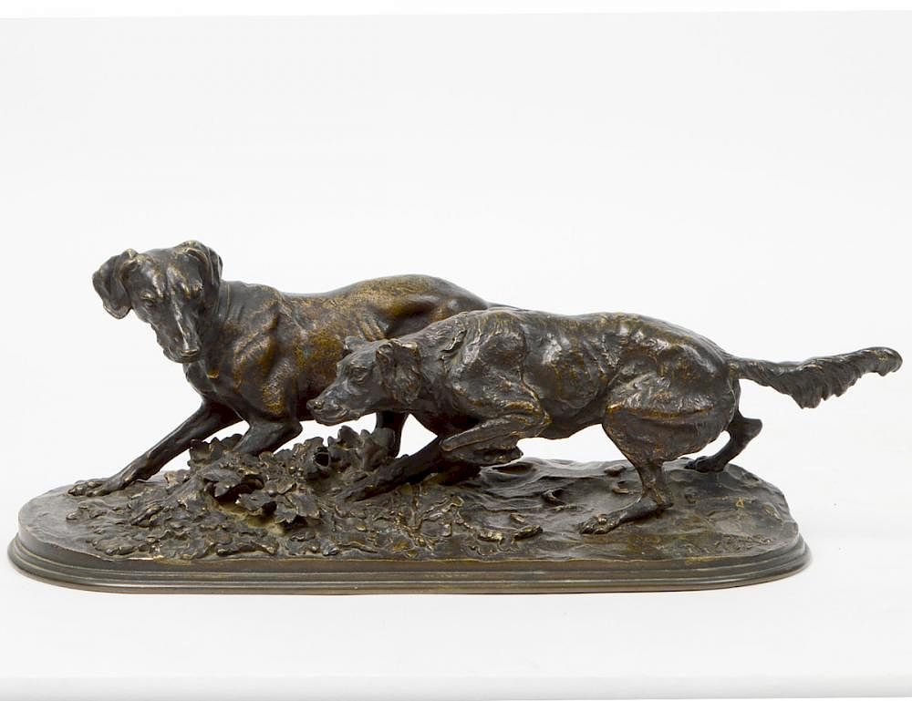 Appraisal: PIERRE JULES MENE French - Patinated Bronze of Two Dogs