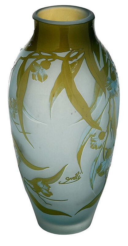 Appraisal: Floral Decorated Cameo Art Glass Vase th century cameo cut