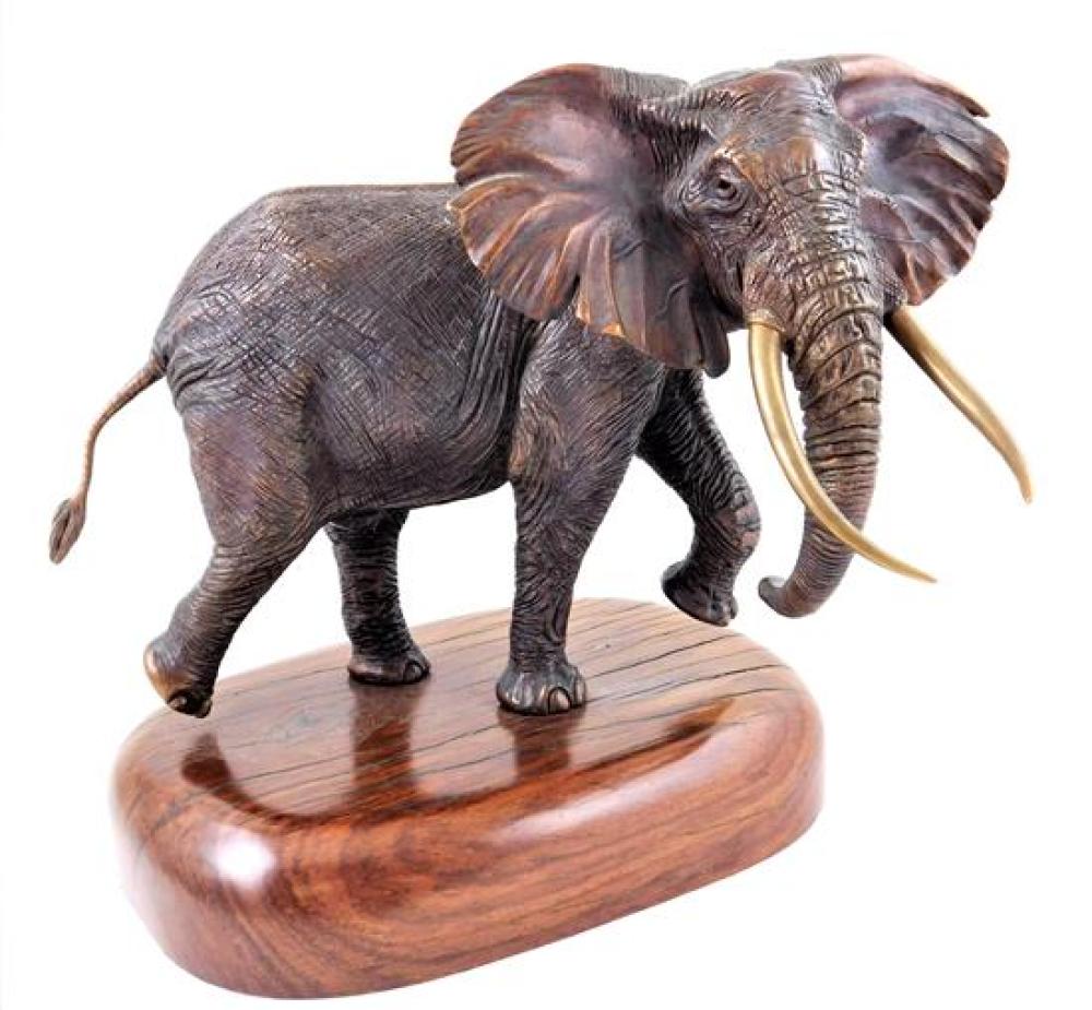 Appraisal: Allen Hallett African b bronze elephant edition depicts the adult