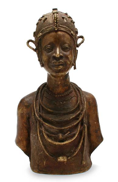 Appraisal: A bronze female bust late period after Cameroon or Benin