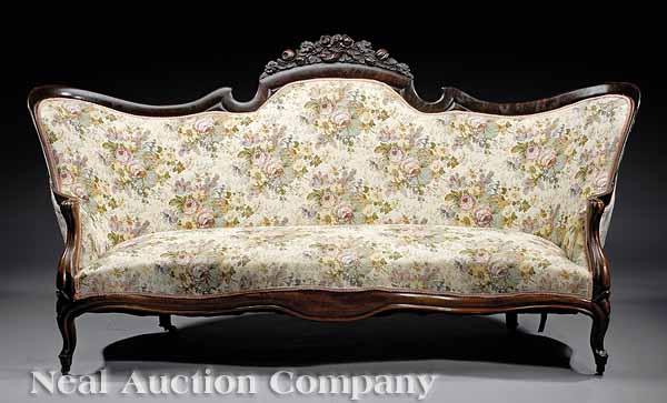 Appraisal: An American Rococo Carved and Laminated Rosewood Sofa mid- th