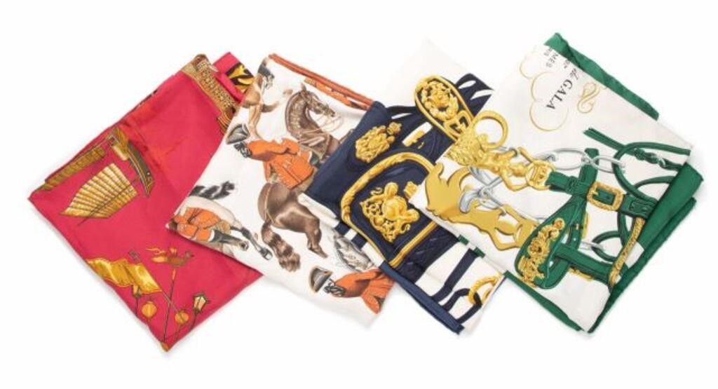 Appraisal: lot of Hermes silk twill scarves including Brides de Gala