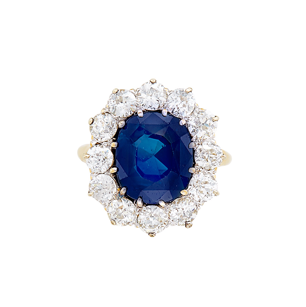 Appraisal: Gold-Plated White Gold Sapphire and Diamond Ring kt one cushion-cut