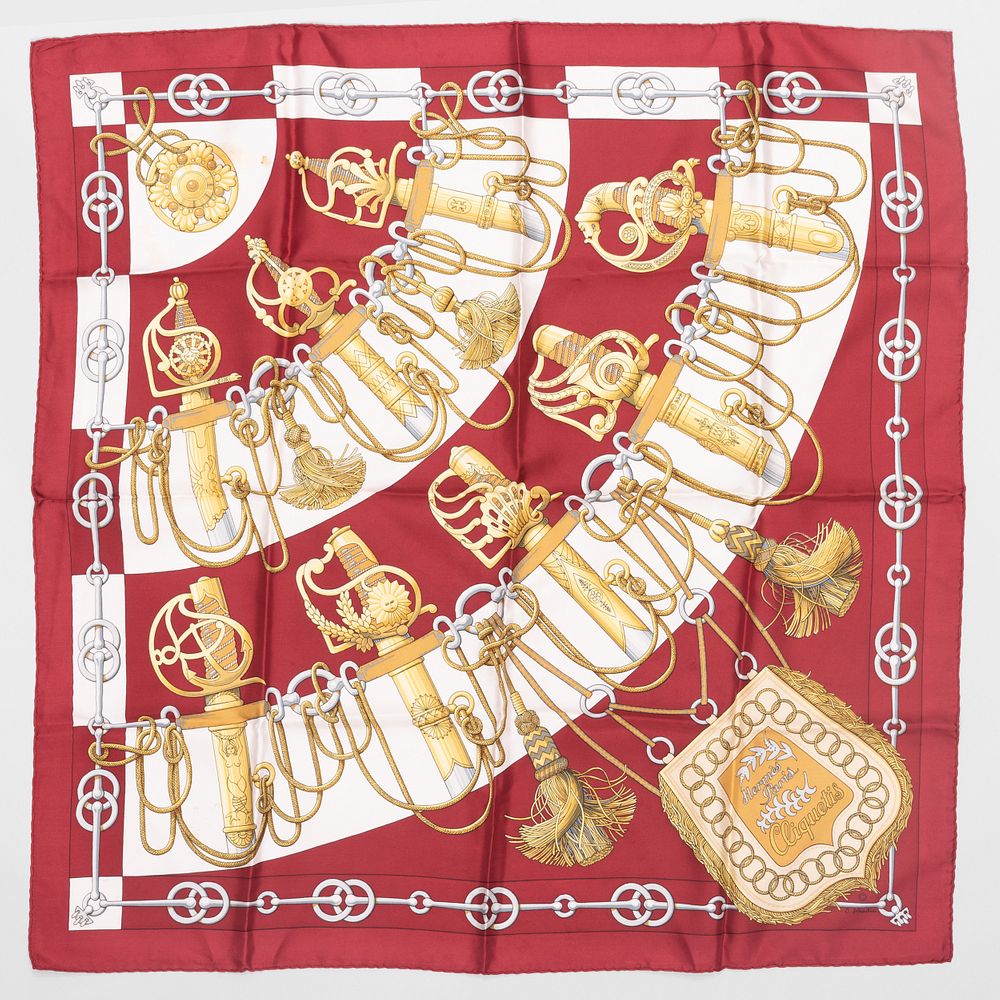 Appraisal: Group of Four Herm s Silk Scarves Signed J Abadie