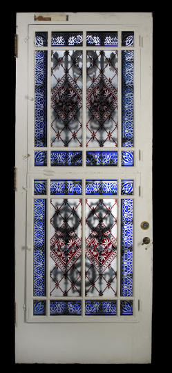 Appraisal: Pair of American Overlay Glass Doors Mounted with Cast-Iron Grillwork