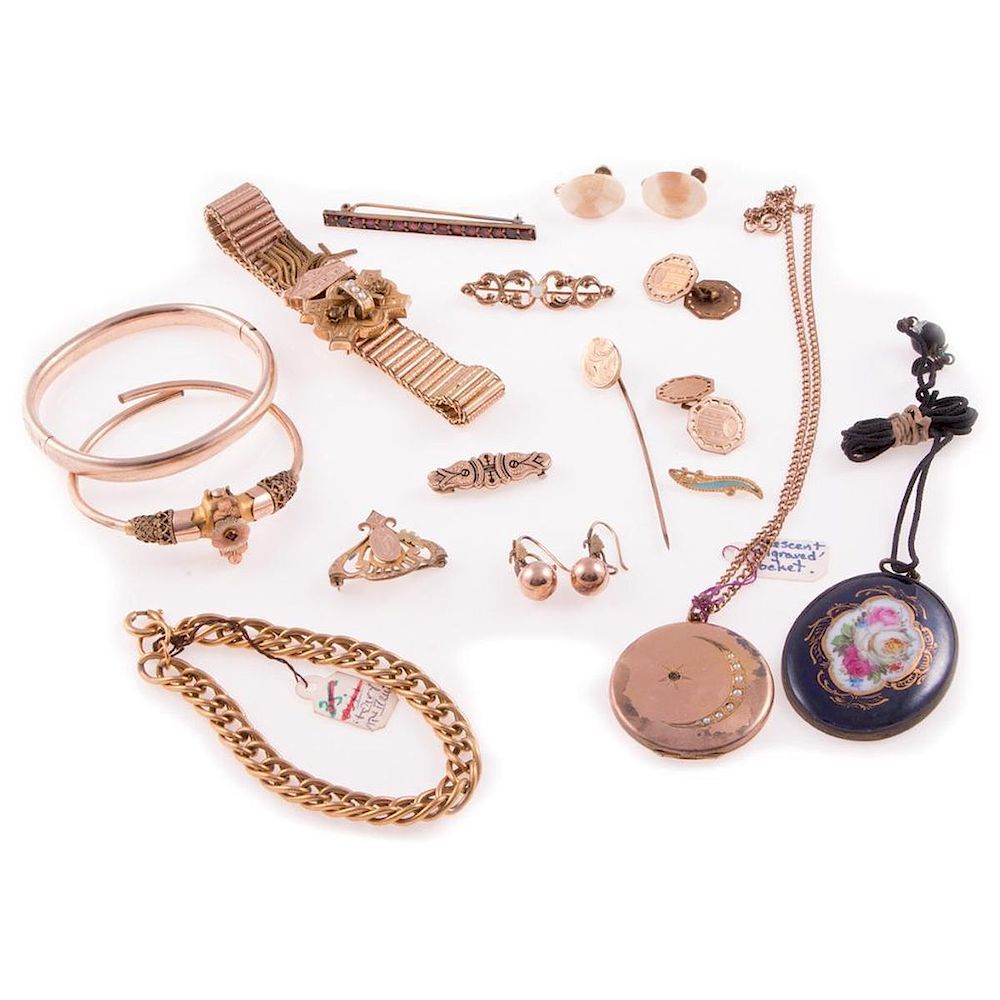 Appraisal: Collection of antique gold-filled jewelry including bracelets necklaces pair of