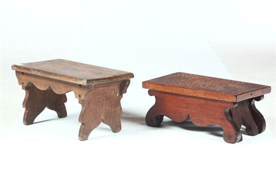 Appraisal: TWO FOOTSTOOLS American late th-early th century walnut Scroll cut