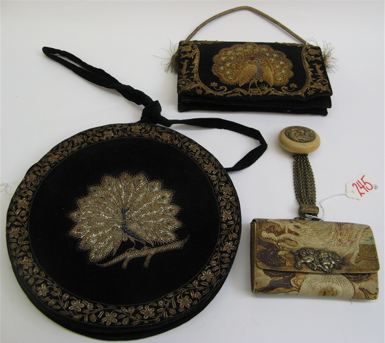 Appraisal: THREE LADY'S EVENING PURSES Two are black velvet with applied