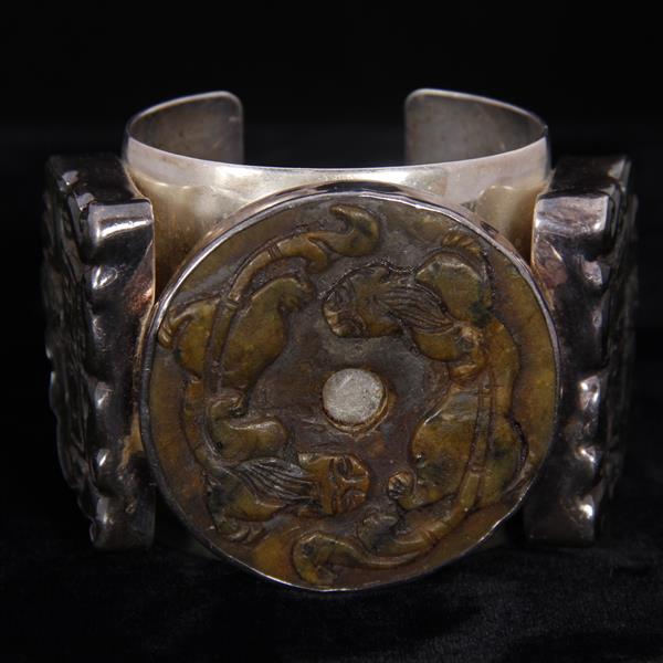 Appraisal: Rebecca Collins Designer Sterling Silver Chinese Stone Cuff Bracelet widest