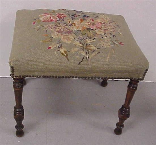 Appraisal: Stool with floral needlepoint upholstery finished with brass tacks around