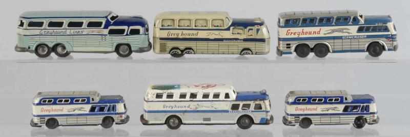 Appraisal: Lot of Tin Greyhound Bus Friction Toys Description Japanese Working