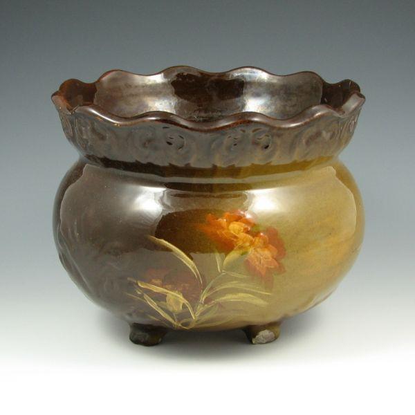 Appraisal: Standard glaze footed spittoon or cuspidor with carnation decoration Unmarked