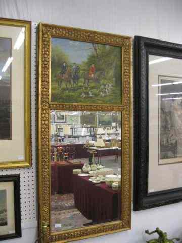 Appraisal: R Pietro Oil Fox Hunt over mirror paintingabove beveled mirror