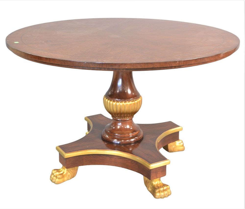 Appraisal: William Switzer Contemporary Round Mahogany Center Table having gilt trim