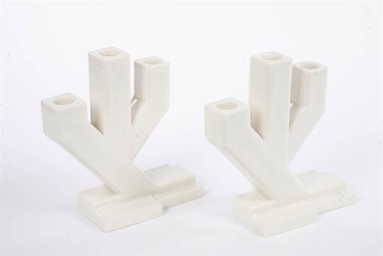 Appraisal: PAIR OF ROOKWOOD CANDELABRA Square cactus shaped candelabra on rectangular