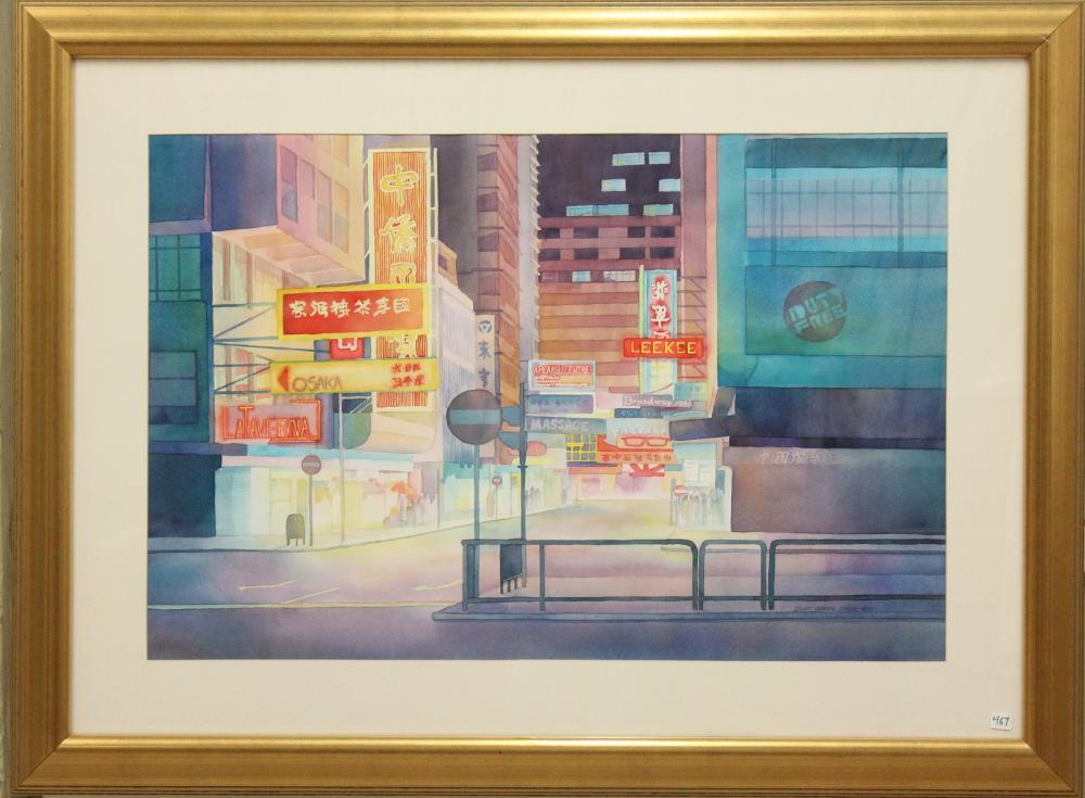 Appraisal: JANET O'NEAL Florida st century watercolor on paper Tokyo nocturnal