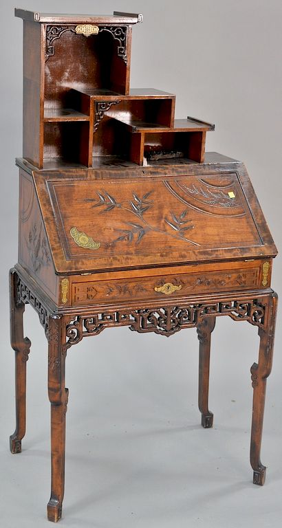 Appraisal: Chinese Oriental style drop front desk ht in wd in