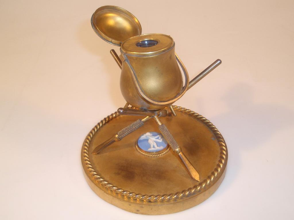 Appraisal: A late thC gilt metal inkwell by Phillipson Golder of