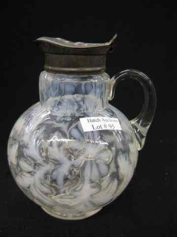 Appraisal: Victorian Opalescent Glass Syrup Pitcher spanish lace design ''