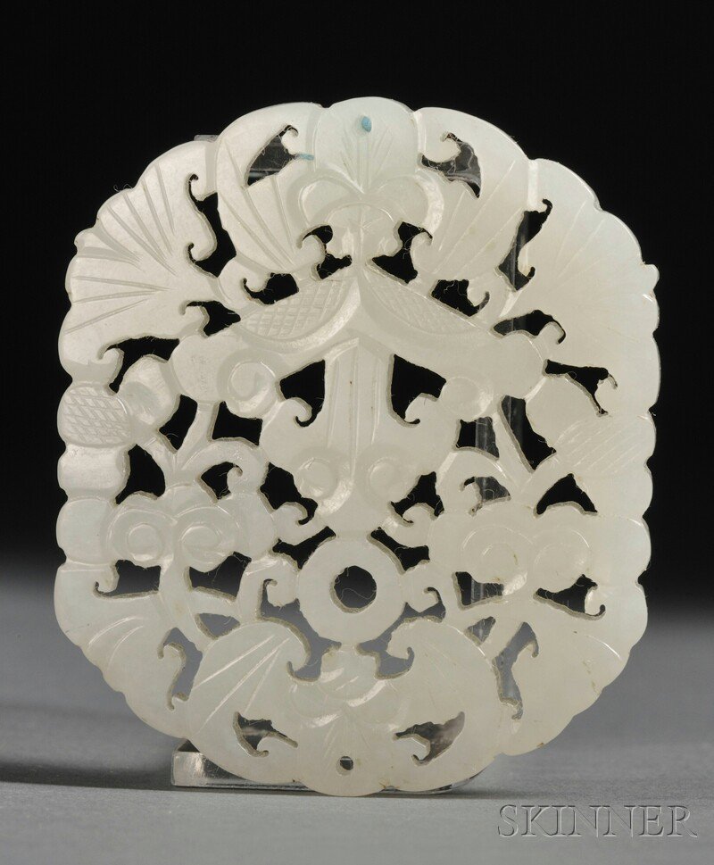 Appraisal: Circular Openwork Stone Plaque China depicting a group of bats