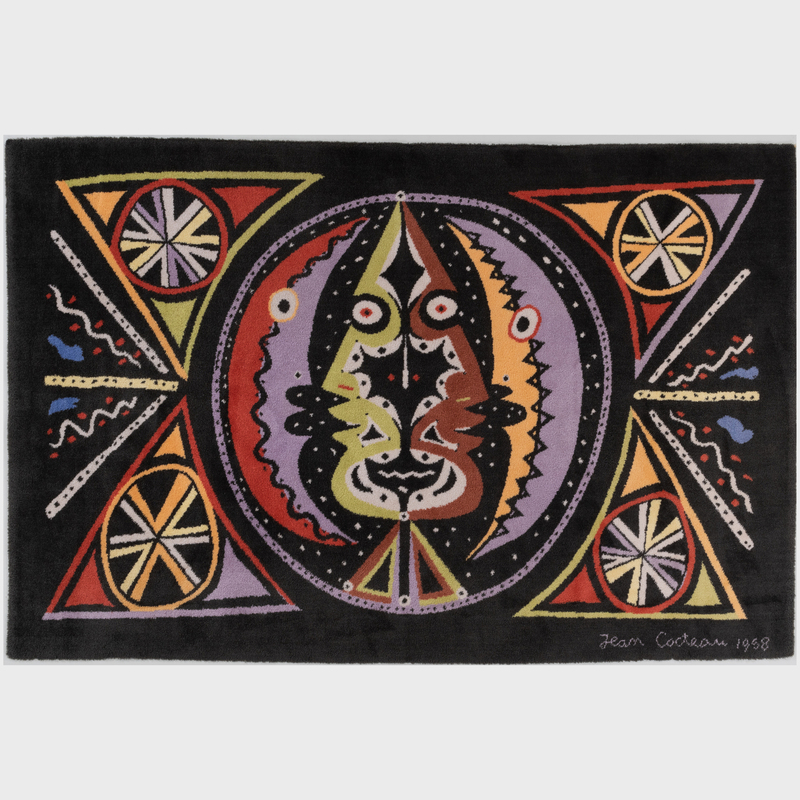 Appraisal: Modern Rug Deux Tetes de Profil signed Jean Cocteau Approximately