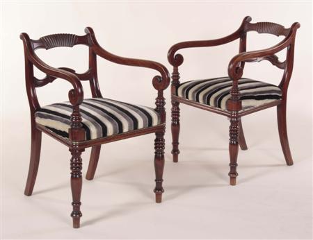 Appraisal: A pair of Regency mahogany armchairs each with gadrooned top-rail