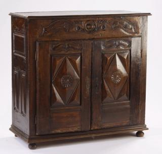 Appraisal: th c Continental carved walnut cabinet th century Continental carved