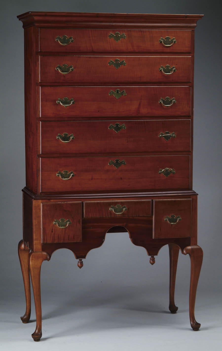 Appraisal: TIGER MAPLE AND CHERRY QUEEN ANNE TWO PART HIGHBOY Married