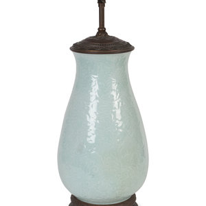 Appraisal: A Chinese Celadon Vase Mounted as a Lamp Overall height