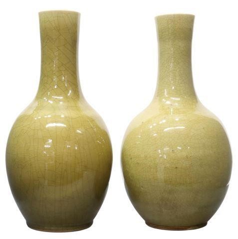 Appraisal: pair Chinese ceramic vases bottle form in a green crackled