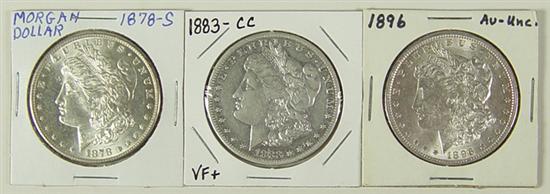 Appraisal: Three Morgan Dollars -CC VF-planchet -S MS and AU