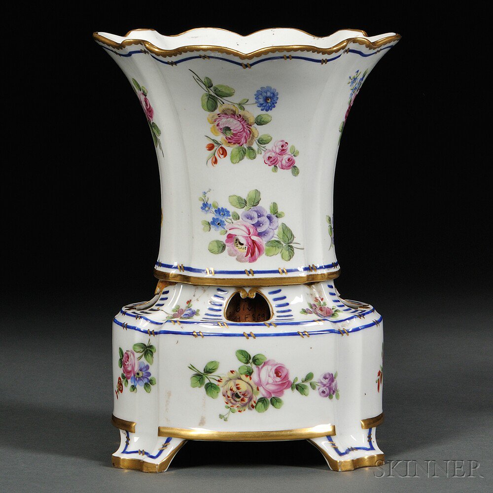 Appraisal: Porcelain Potpourri Vase and Stand France th century gilded trim