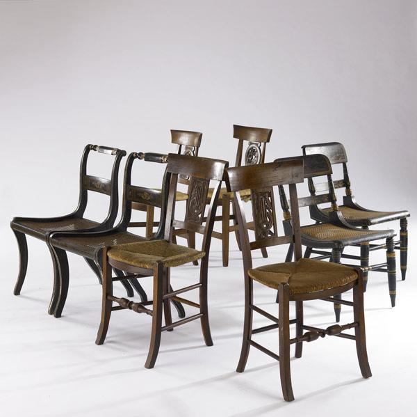 Appraisal: ENGLISH SIDE CHAIRS Grouping of eight includes four country French