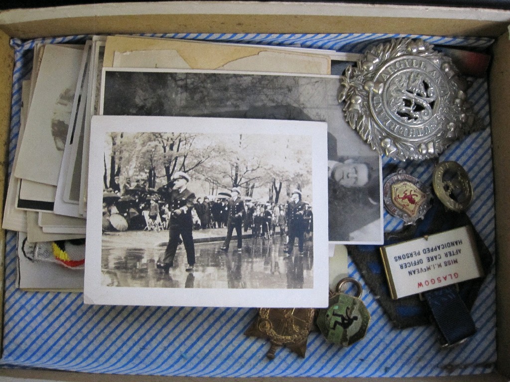 Appraisal: Lot comprising assorted military photographs medal badges etc