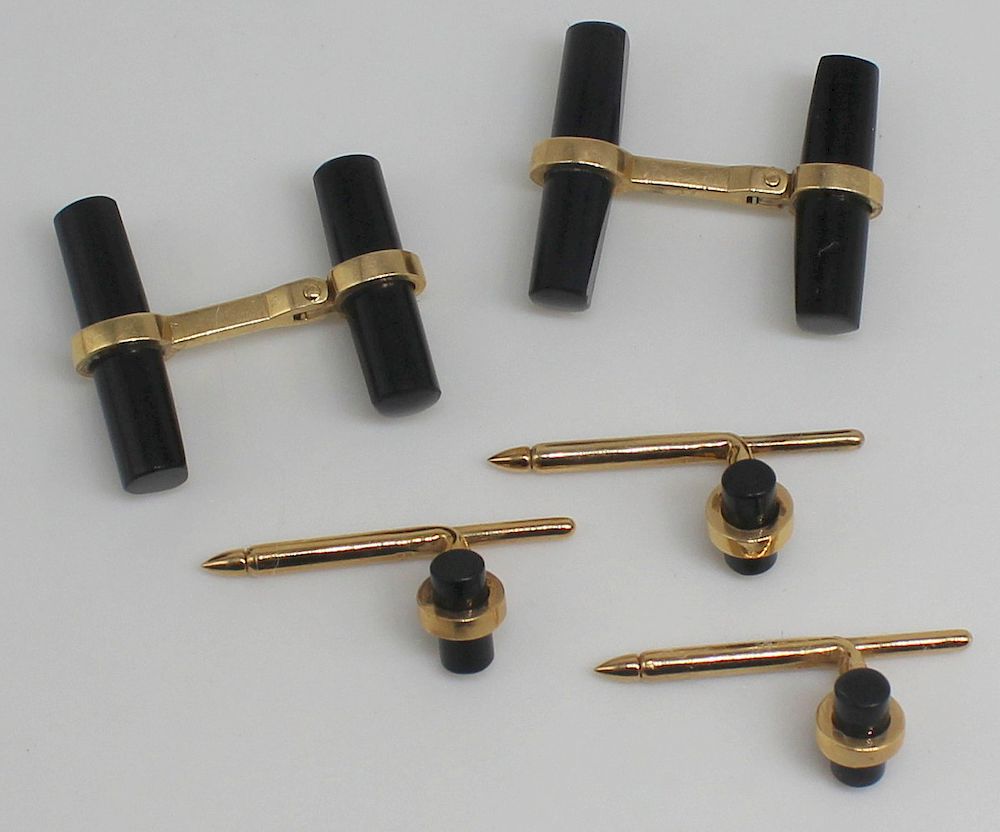 Appraisal: JEWELRY Pair of Tiffany Co kt Gold and Onyx Cufflinks