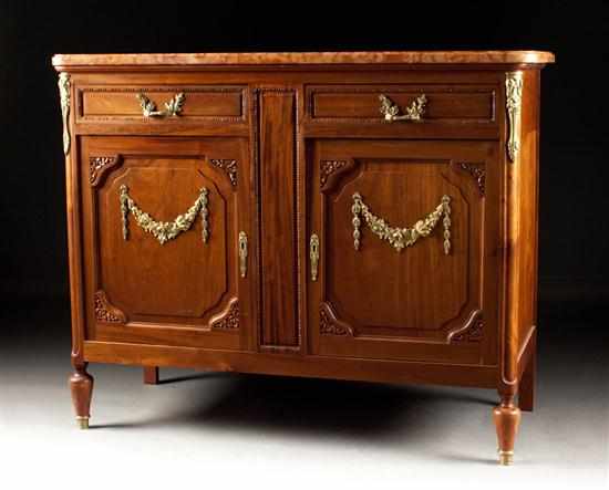 Appraisal: French Provincial ormolu-mounted breche d'alep marble-top fruitwood cabinet th century